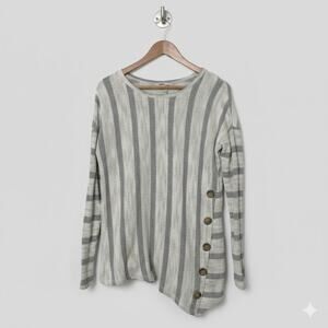 Silver Wear · Medium · Asymmetrical Striped Top · Cotton Blend · Gray White